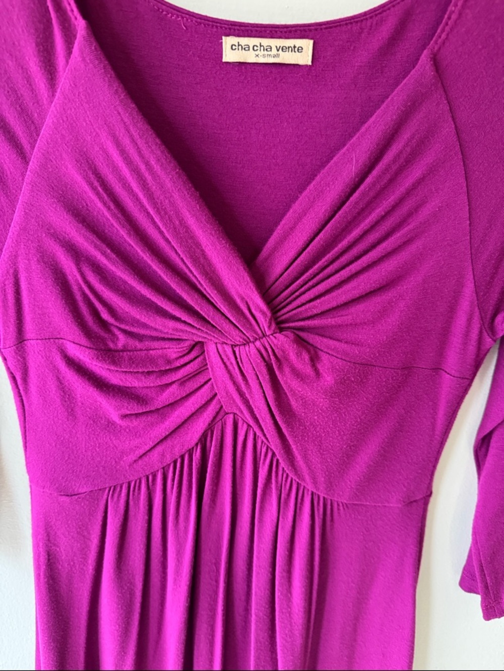 Bundle Of Three-Wrap & Fit Knit Dresses - Fuchsia, Purple, Patterned Black - Picture 3 of 11